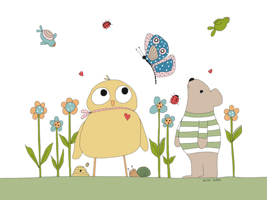 Greeting card "Chubby chick & little mouse"