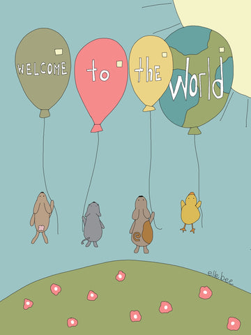 “Welcome to the world balloons” greeting card