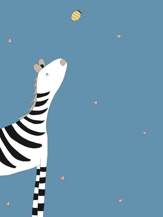 “Cecil Zebra and the Bee” greeting card