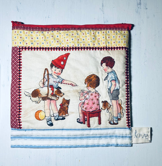 Vintage children hand stitched zippered bag