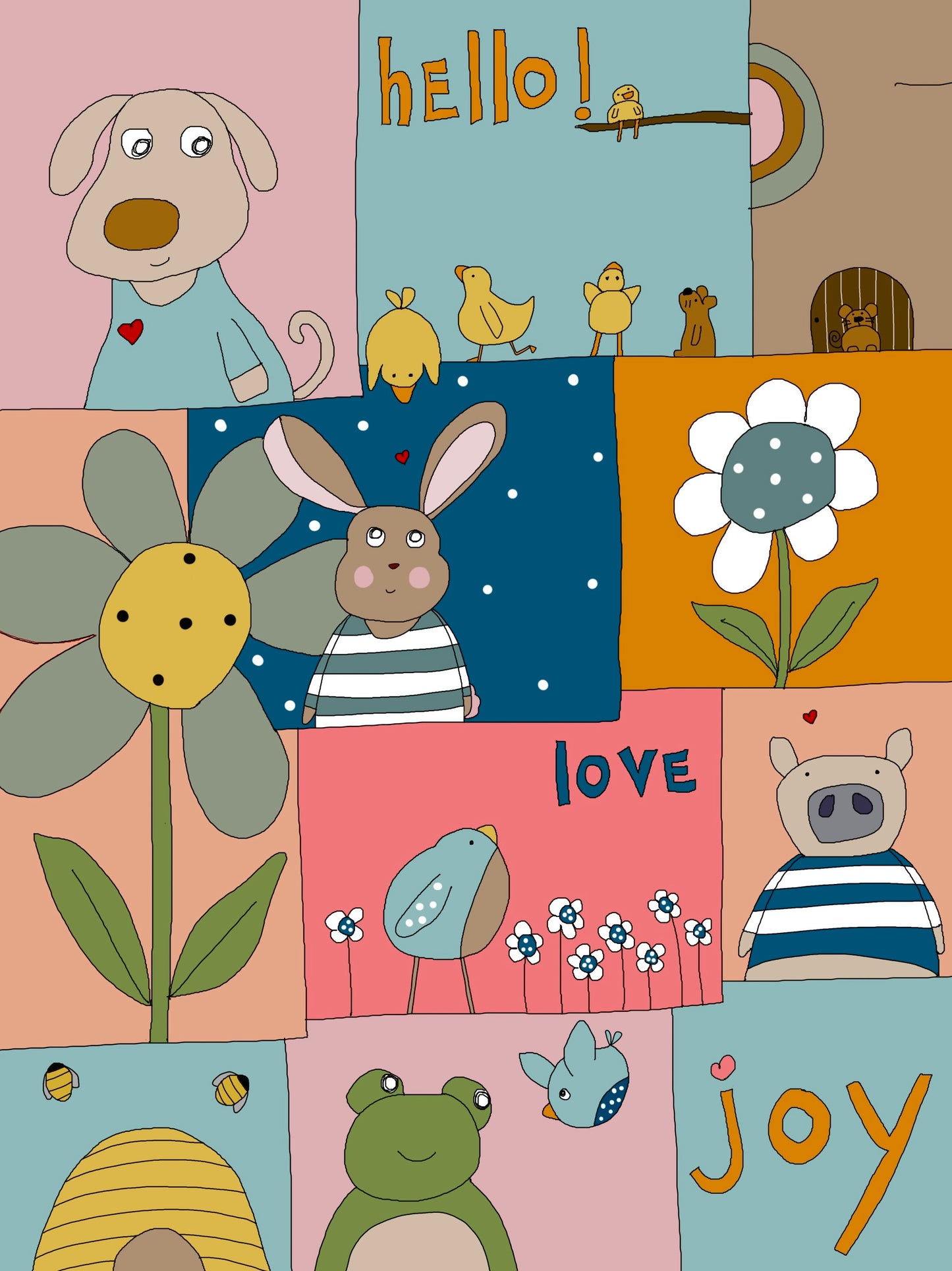 ‘Hello,  love, joy” greeting card