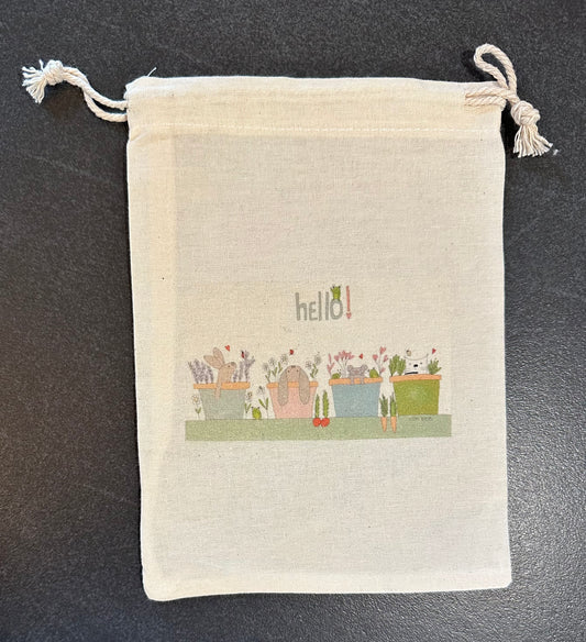 Bunnies in planters drawstring bag