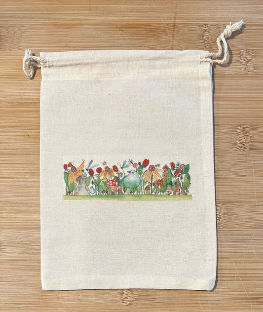 Bluebird in the Coneflowers drawstring bag