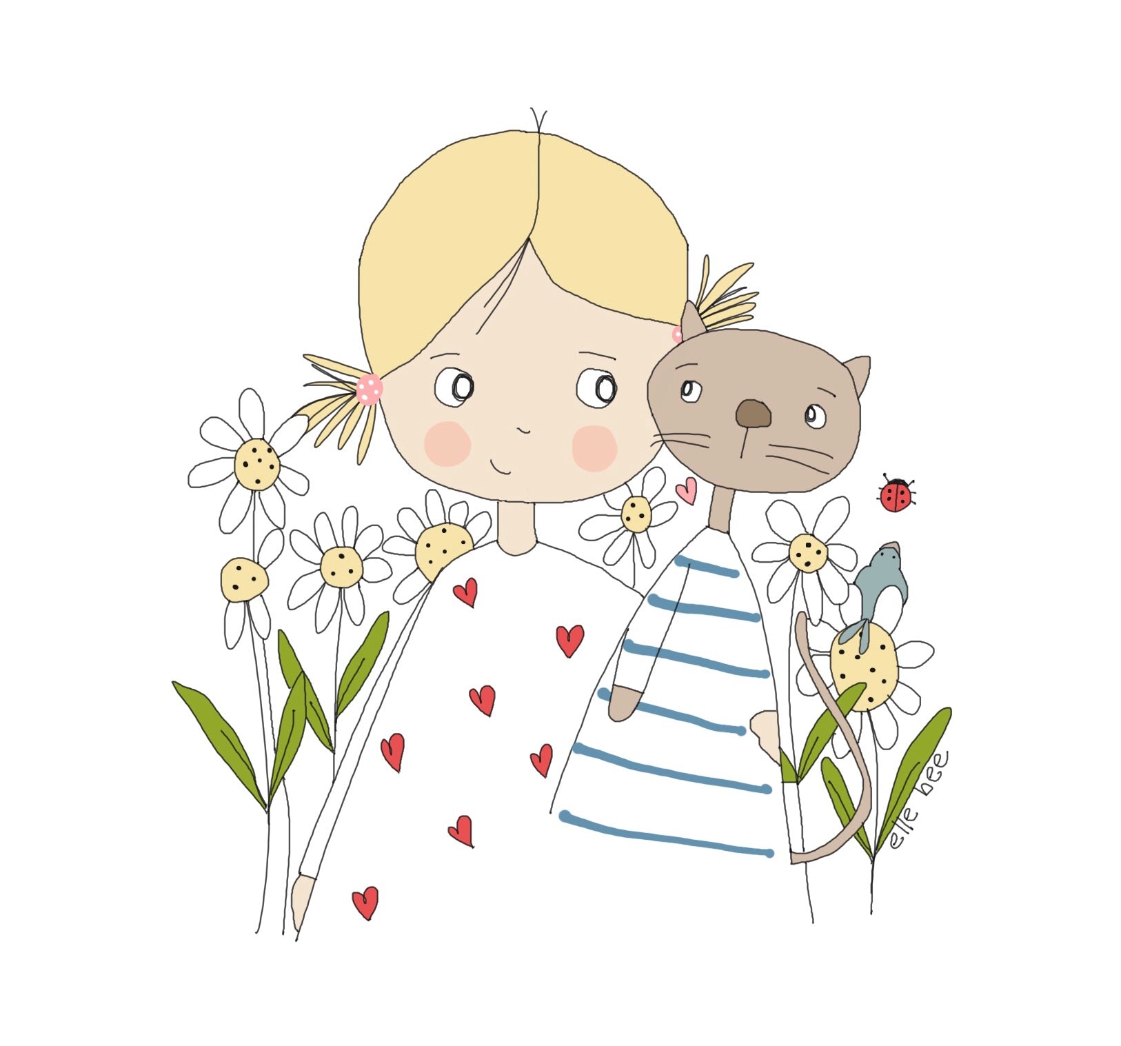 “Kitty and me in the Daisy Garden”  greeting card