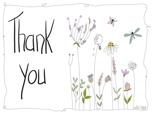 Set of 4 Thank you Wildflowers greeting card