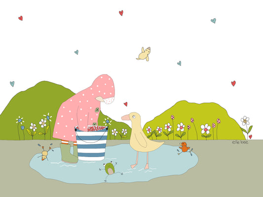 Cherries for little Duck greeting card