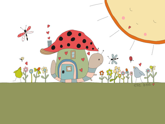 Snails Mushroom House greeting card