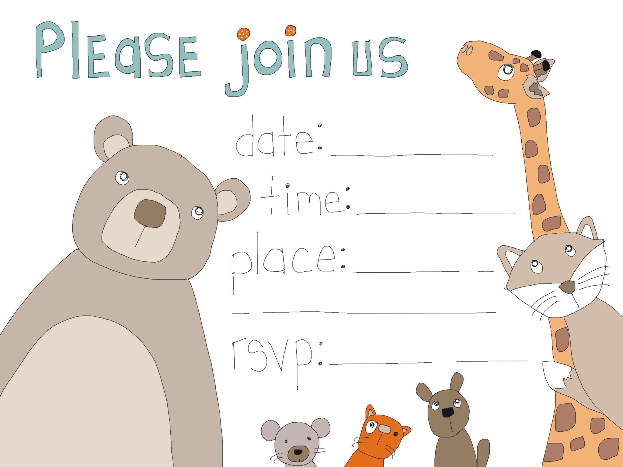 Please join us (animals) invitation set of 4