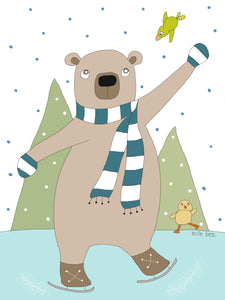 Brown Bear on Skates greeting card