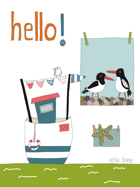 Hello! Tugboat greeting card
