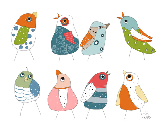 8 little chirpers greeting card
