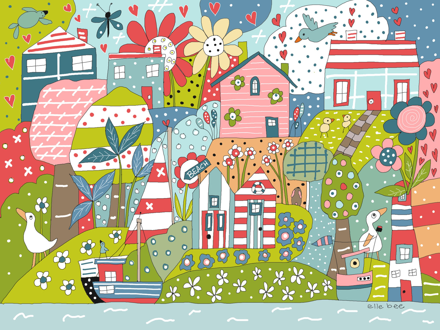 Seaside cottages greeting card