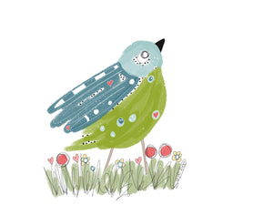 Blue & green bird greeting card