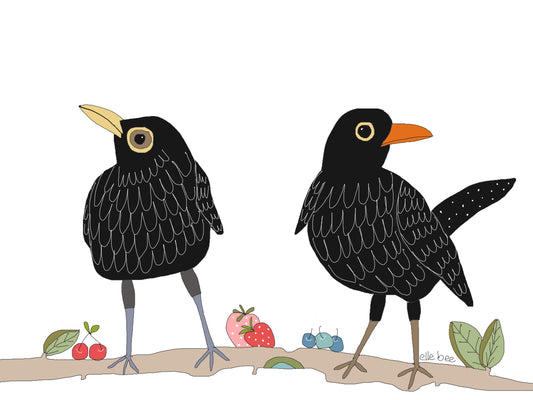 2 Crows in a fruit tree greeting card