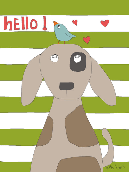 Hello! greeting card (puppy & stripes)