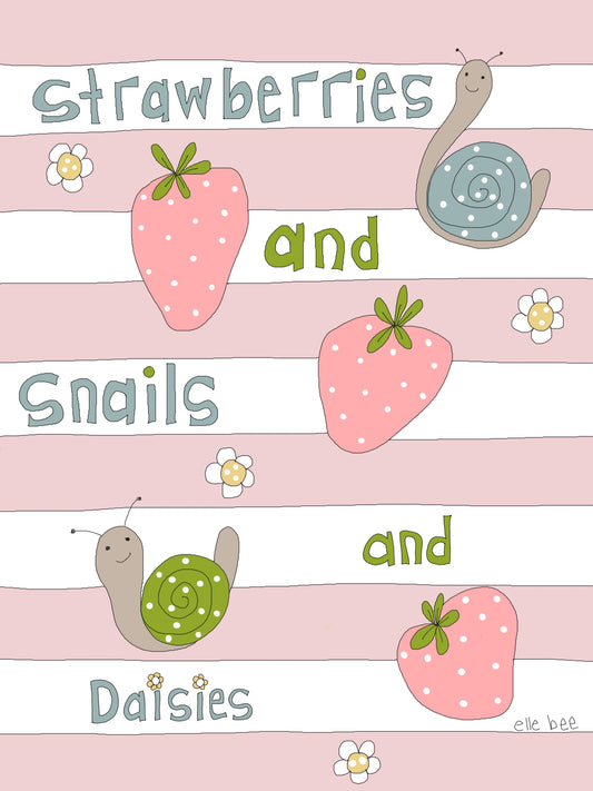 Strawberries and snails and daisies greeting card