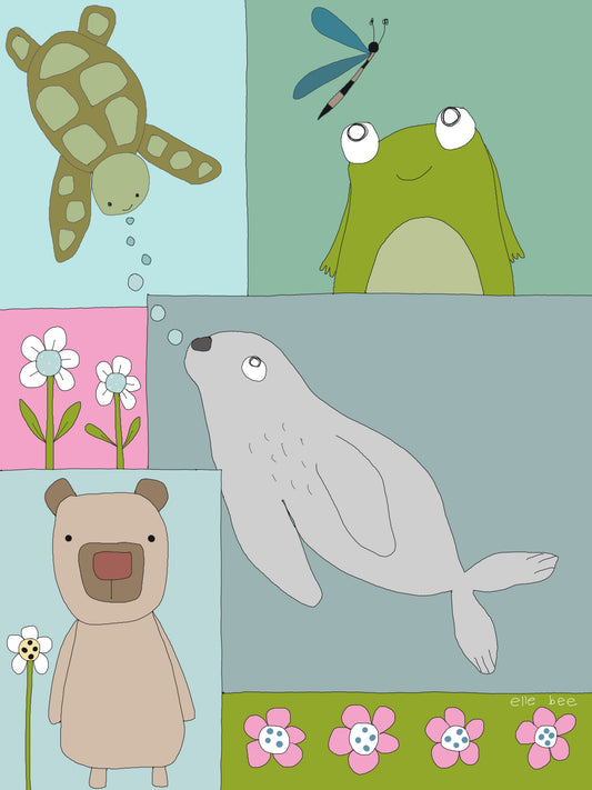 Turtle & friends greeting card