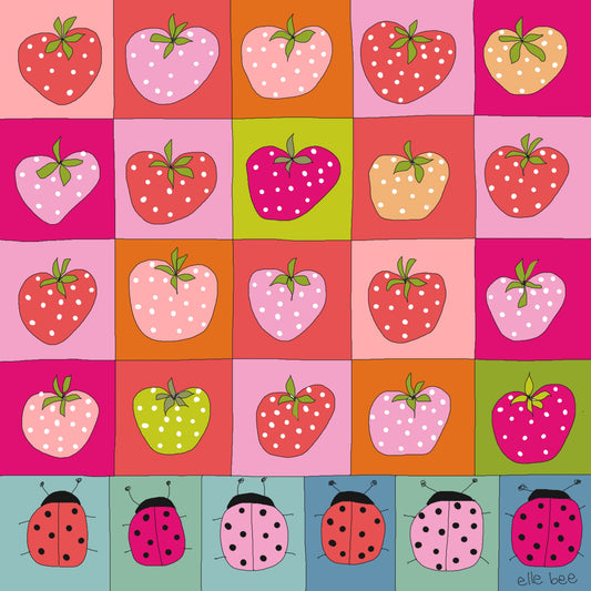 Strawberries & Ladybugs Square greeting card