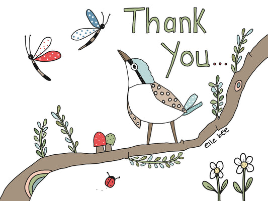 Thank you Bird on branch greeting card