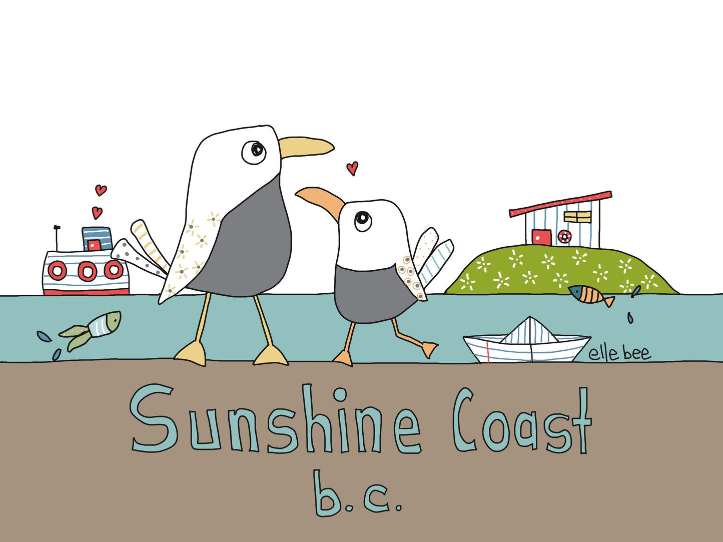 Seagulls & Tugboat Sunshine Coast card