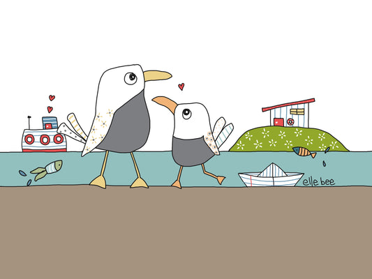 Seagulls & Tugboat greeting card