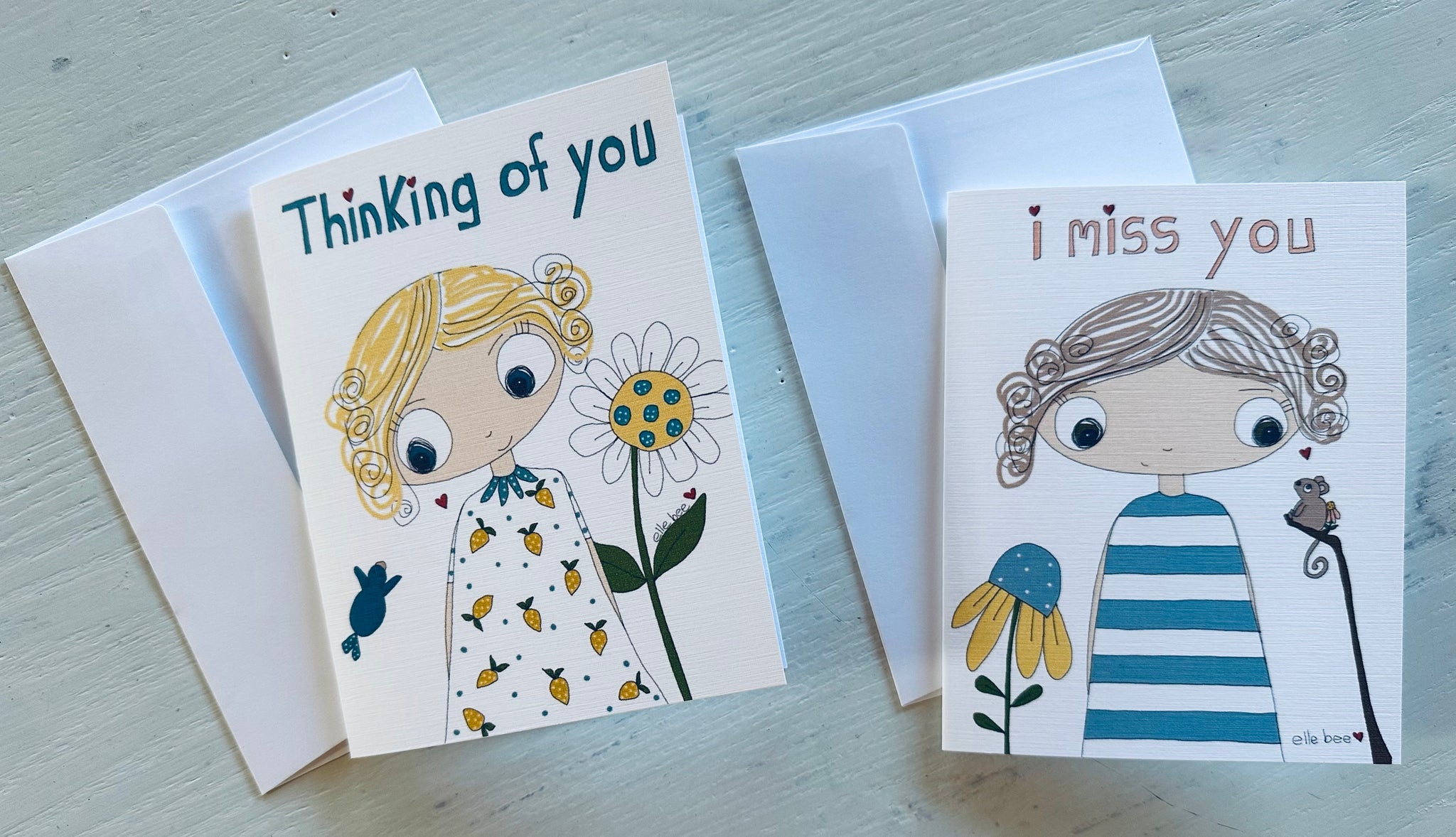 Big Eyes greeting card set of 2 - Thinking of you / I Miss You