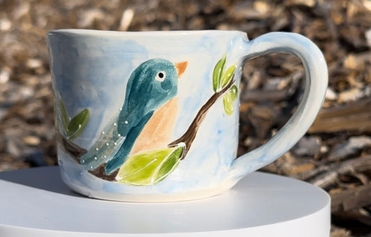 Birds on a branch handmade mug