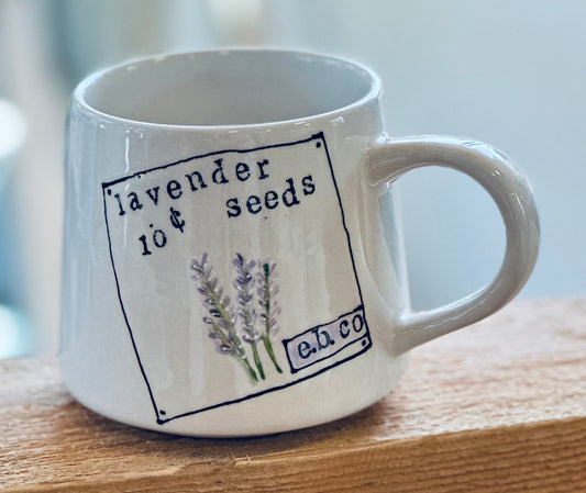 Lavender seed packet mug