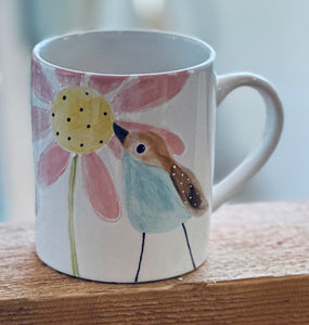 Sparrow & pink Daisy mug