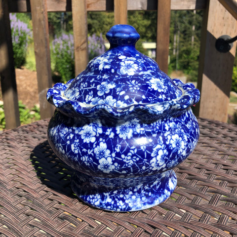 Vintage Blue and White floral chintz ACE ginger jar porcelain lidded storage