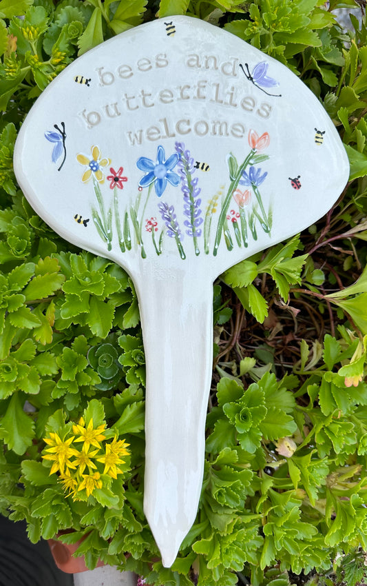 Garden Stake large - Bees & Butterflies welcome
