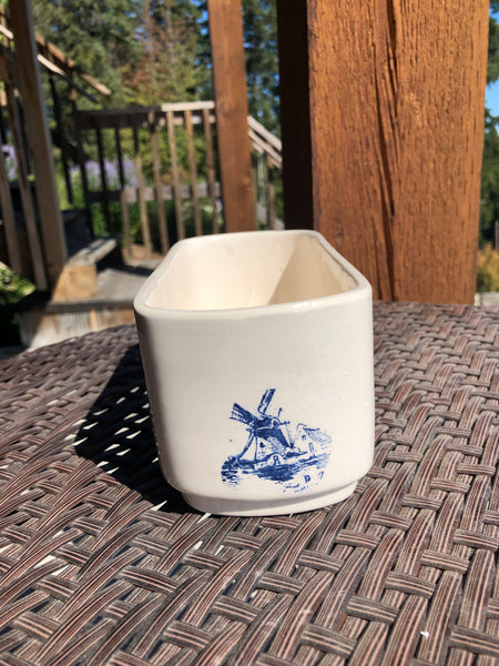 Vintage Delft Blauw Hand painted in Holland planter Windmill ship scene