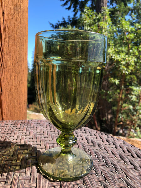 Vintage Olive green glass goblet glass Libbey Duratuff Mid century modern