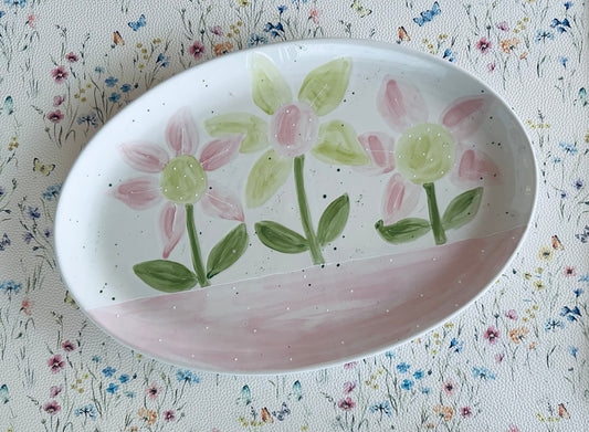 Pink & Green large Oval serving Platter