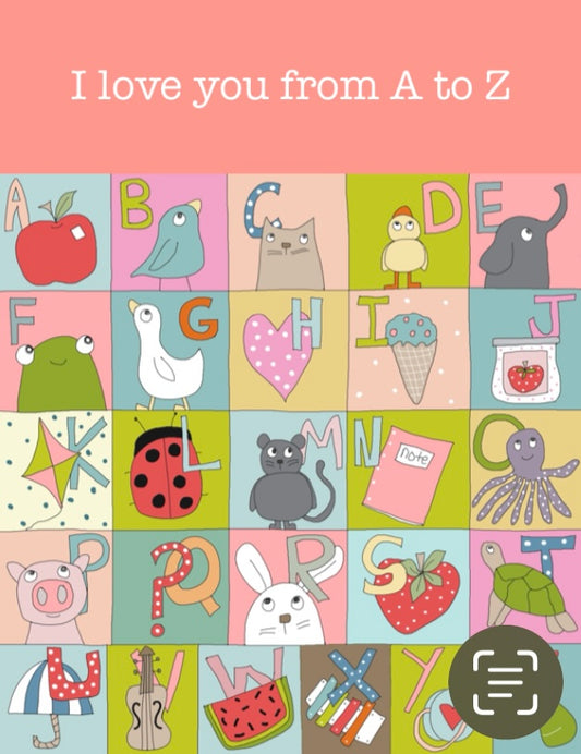 I love you from A to Z (peach) greeting card