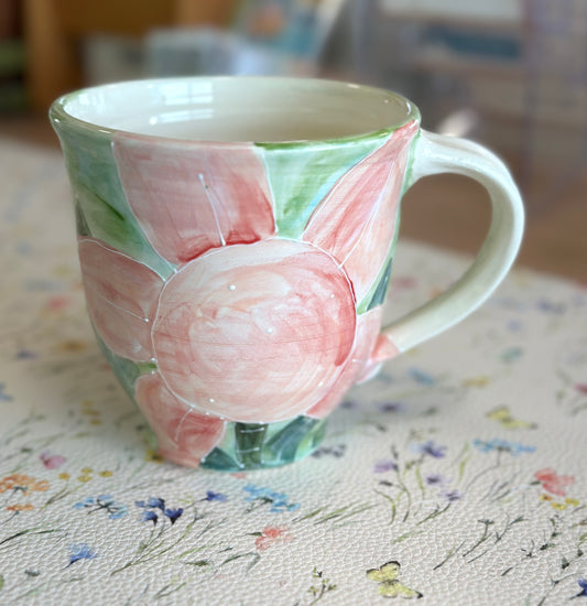 Botanical large wheel thrown mug
