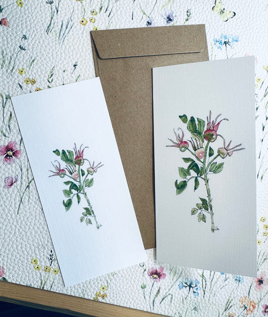 Rose hip botanical greeting card & matching bookmark