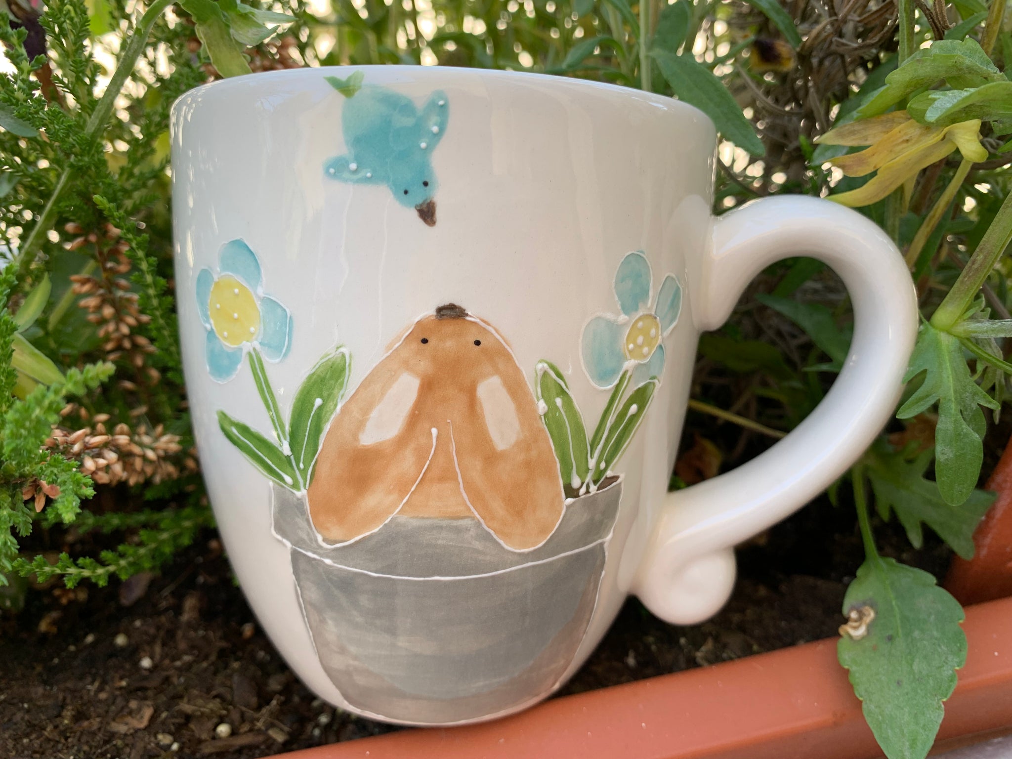 Mug “Bunny in planter” hand painted