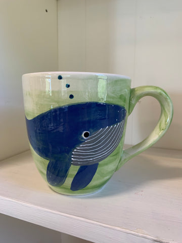 Blue whale hand painted mug