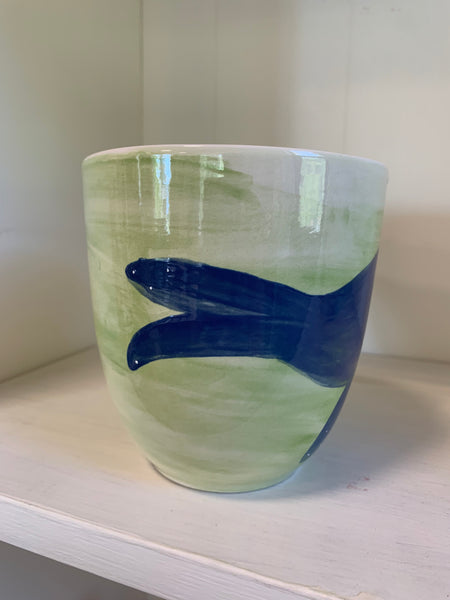 Blue whale hand painted mug