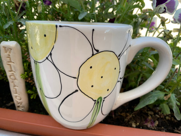 Whimsical Daisy hand painted mug
