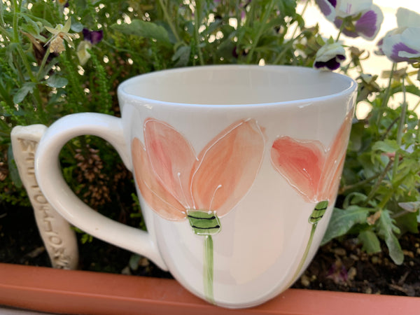 Butterfly and Tulip large mug hand painted