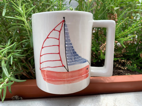 Sailboat mug hand painted