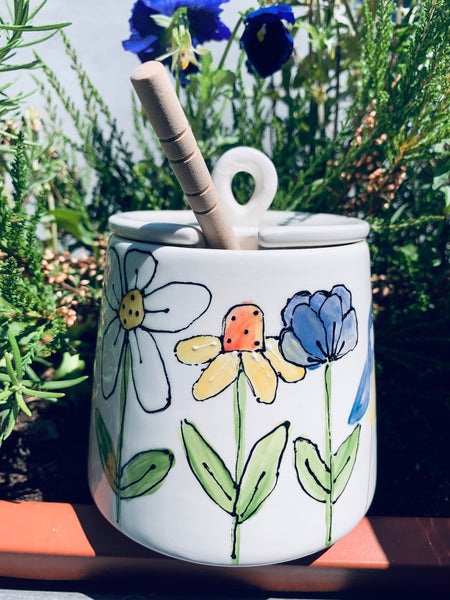 "Blue Tit bird in the garden" honey pot