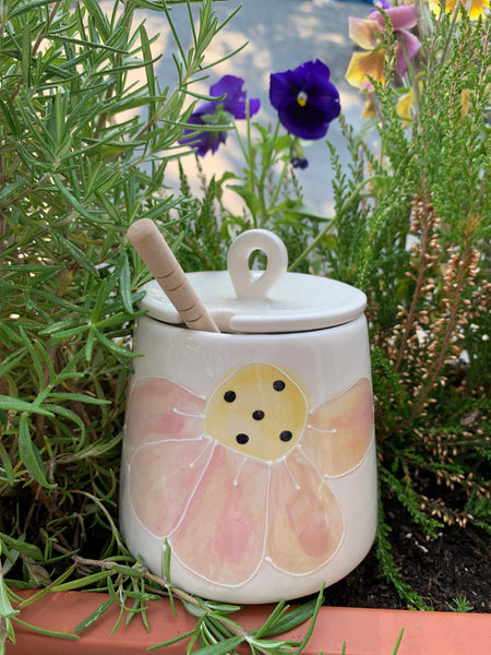 “Poppies and duck” honey pot