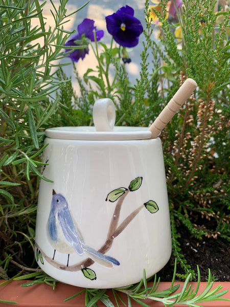 “Bluebird & Butterfly” honey pot