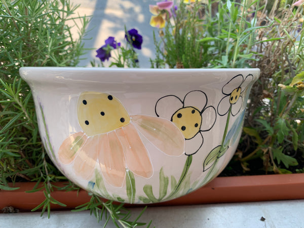 “Bluebird garden” hand painted serving bowl
