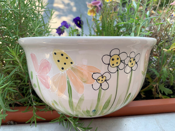“Bluebird garden” hand painted serving bowl