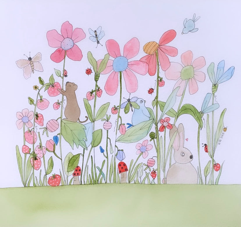“Bunny in the garden” original watercolour