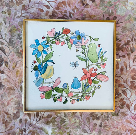 "3 birds in my garden" original watercolour framed